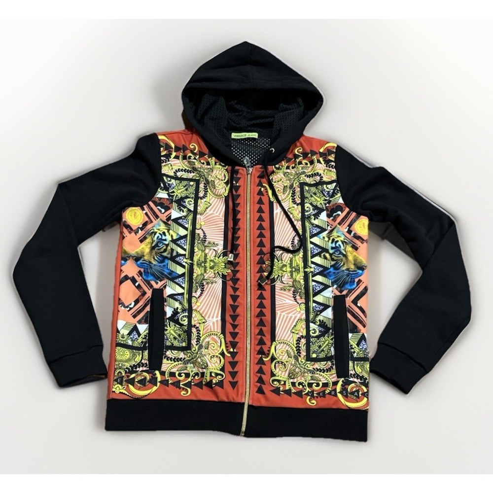 Versace Tiger Hoodie XS Jacket Baroque Print Pattern Jeans Couture Rare